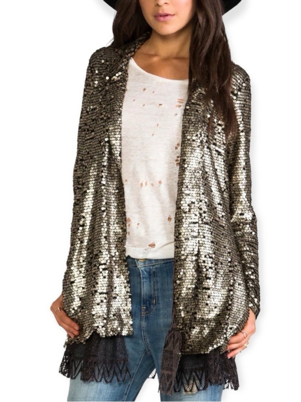 Free People Tarnished Stardust Sequin jacket in gold and black size M